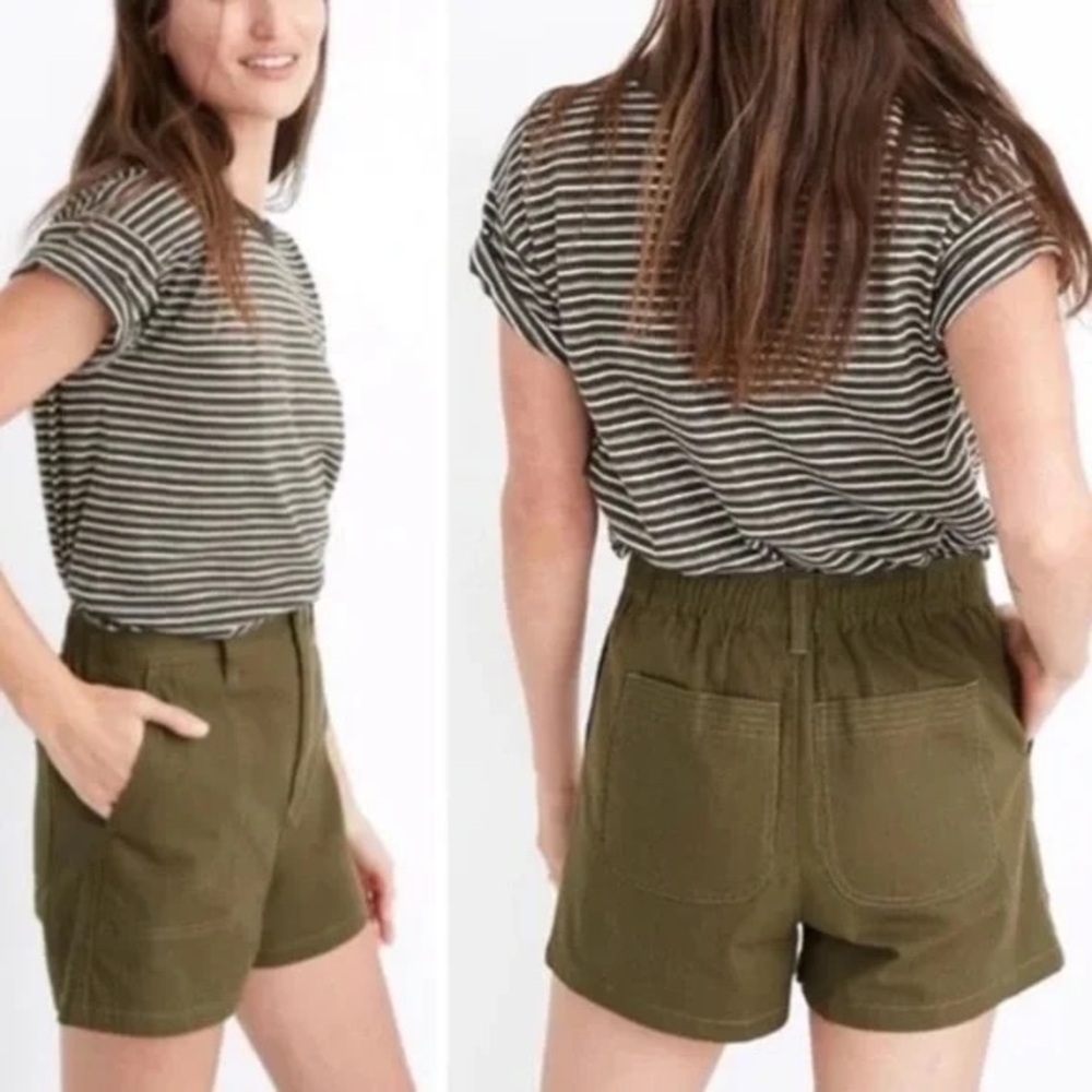 Madewell Olive Green High-Waist Utility Shorts